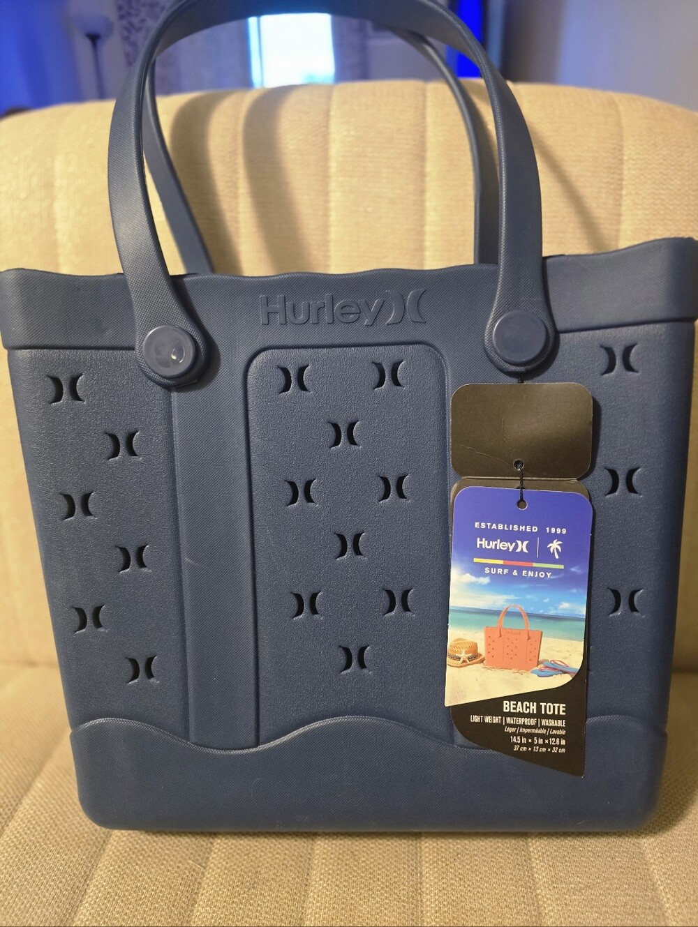 Hurley Blue Rubber Silicone Light Weight Waterproof Shoulder Beach Bag Tote NEW